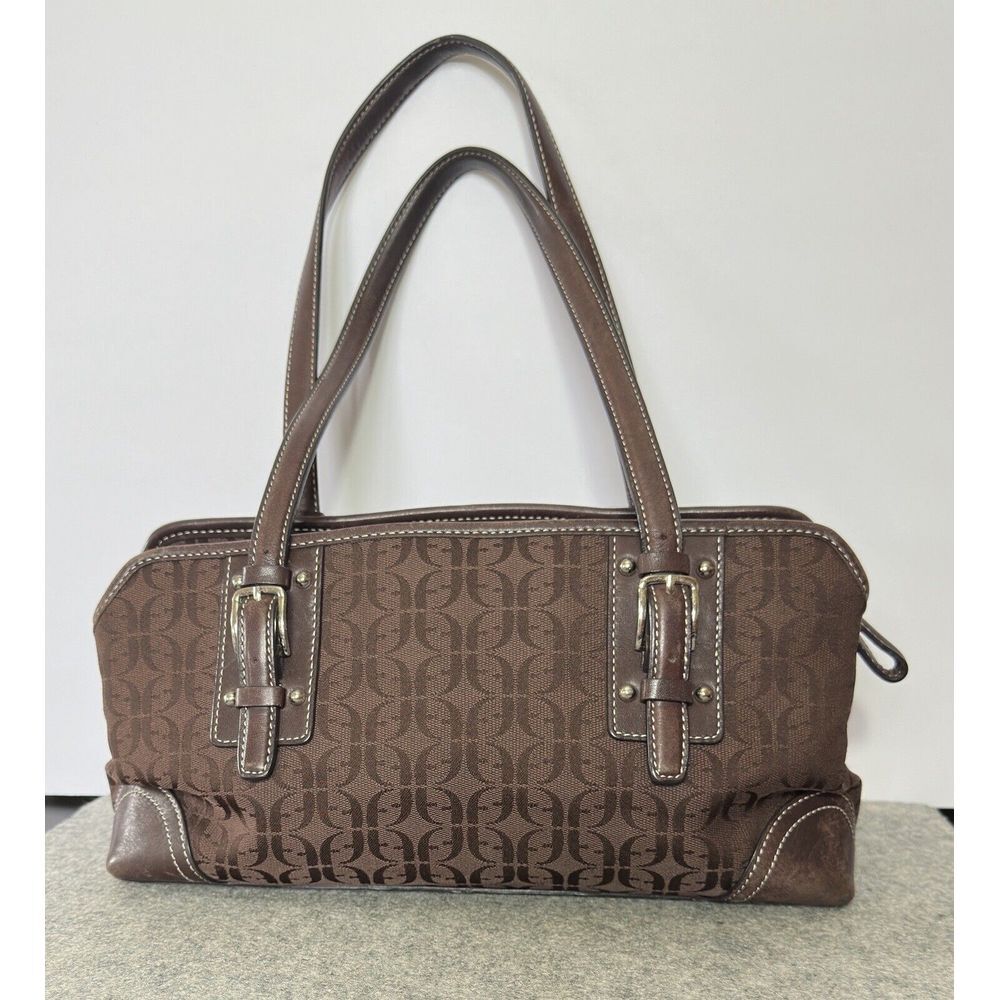 Fossil Modern Vintage Canvas Dark Brown Purse Double Handle - Picture 2 of 9